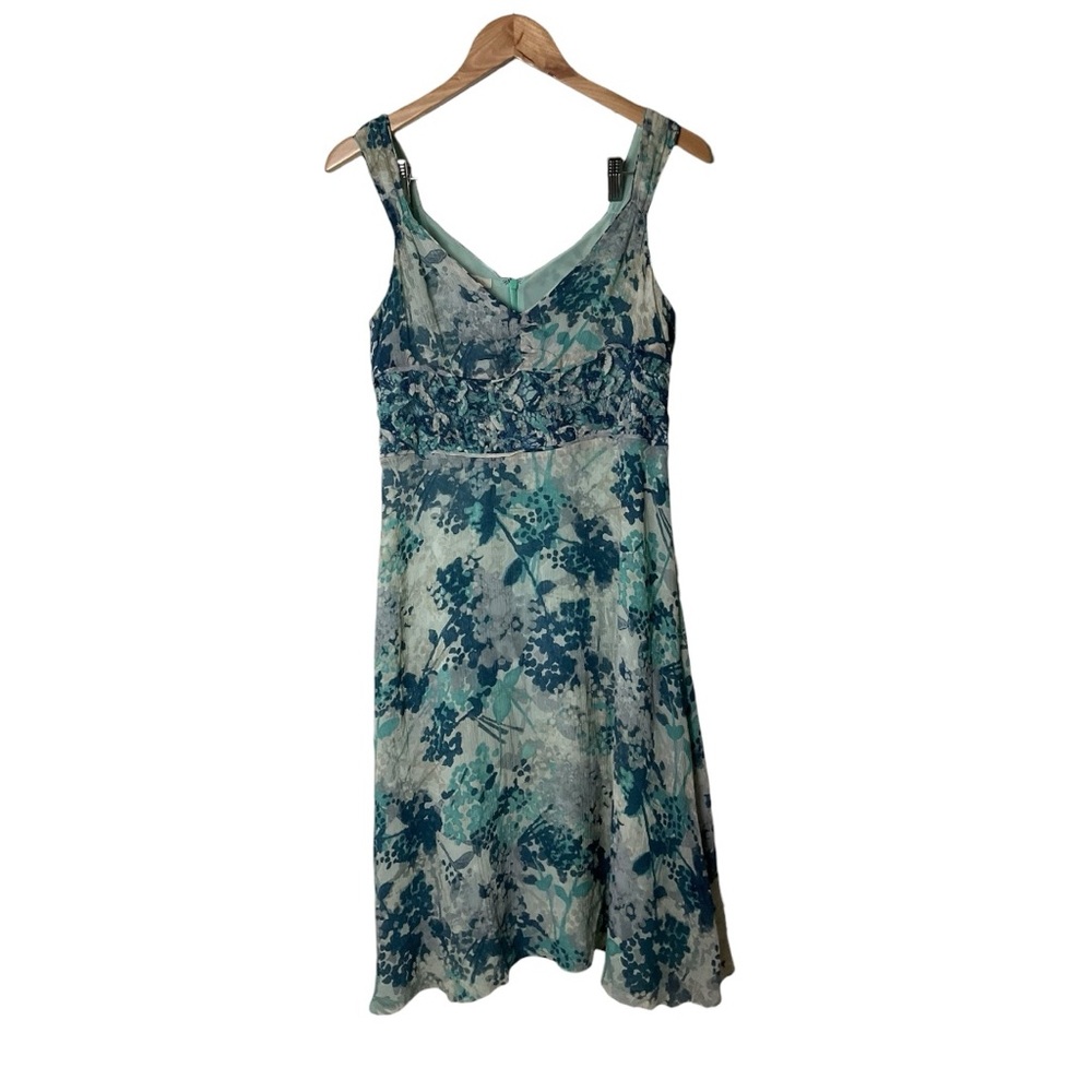 Sigrid Olsen Blue Teal Floral V-Neck Midi Dress